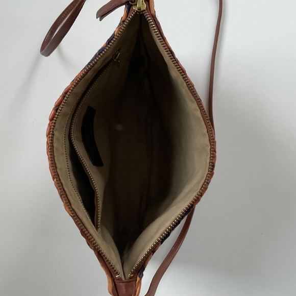 Claramonte Woven Crossbody Bag Wallet Leather Brown/Navy Retro Boho 12”x8”x2” - Picture 8 of 8